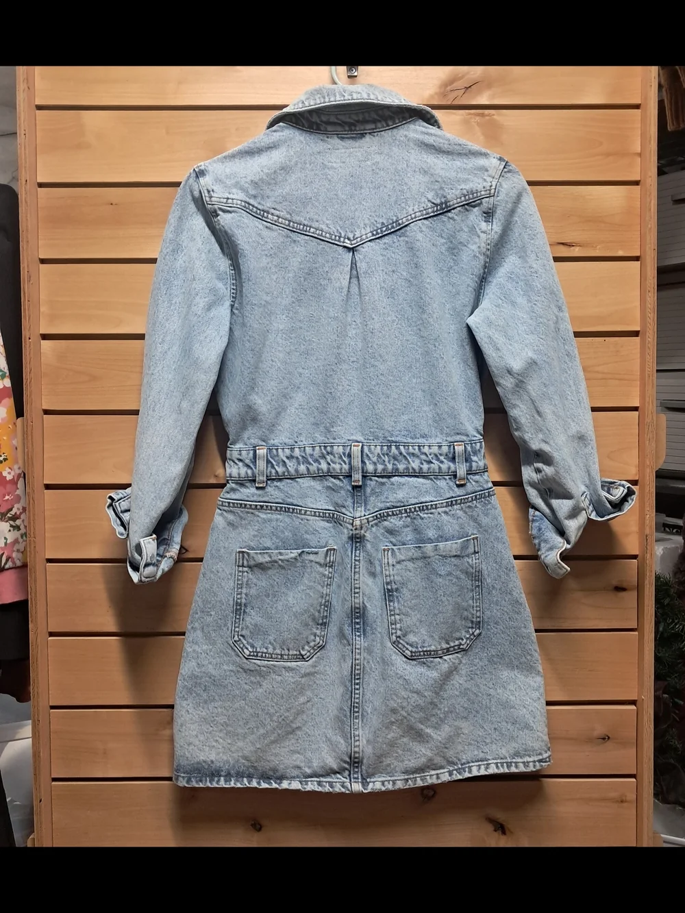 Zara Light Wash Elastic Waist Short Button Up Denim Dress Size XS - Picture 3 of 4